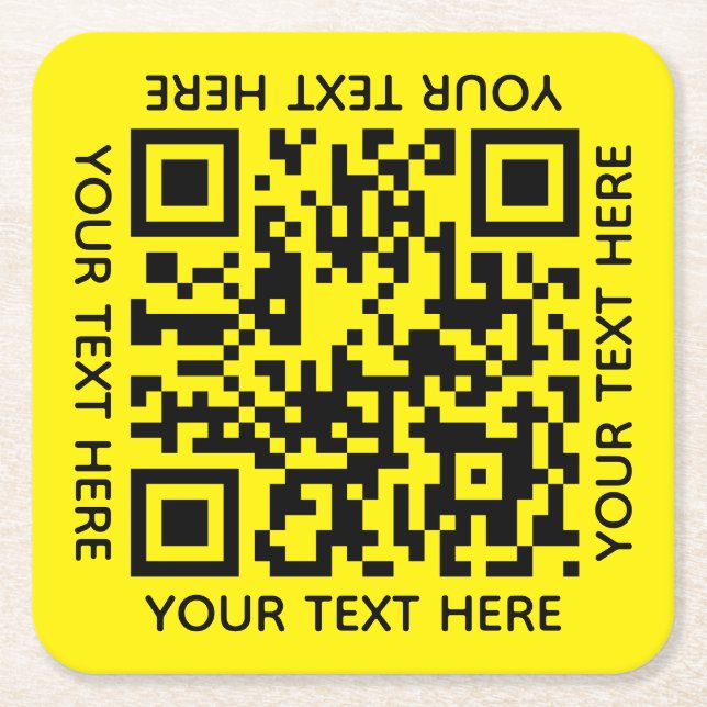 Add your own QR Code text Scan Minimal Simple Square Paper Coaster (Front)