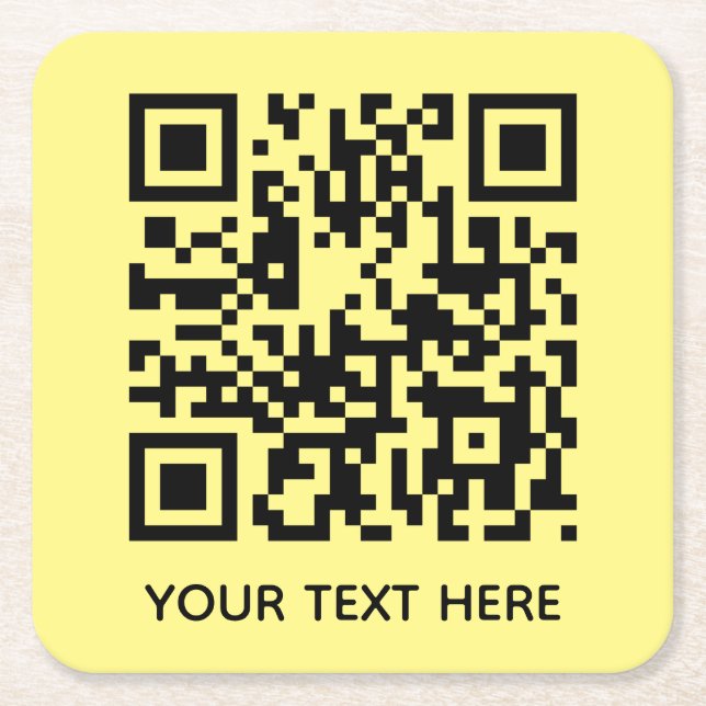 Add your own QR Code text Scan Minimal Simple Square Paper Coaster (Front)
