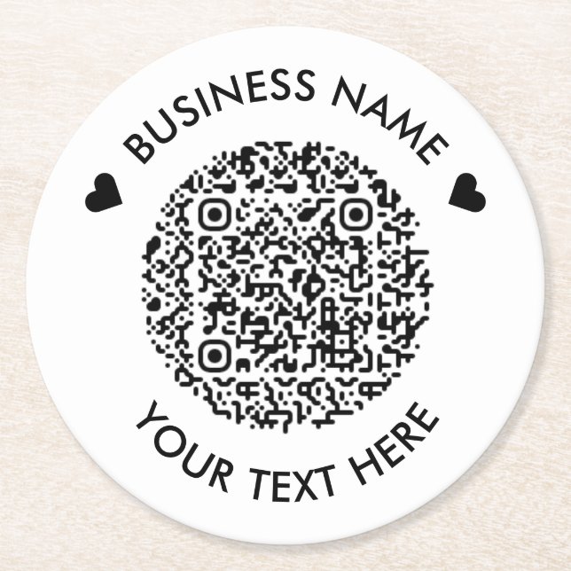 Add your own round QR Code Scan Minimal Simple Round Paper Coaster (Front)
