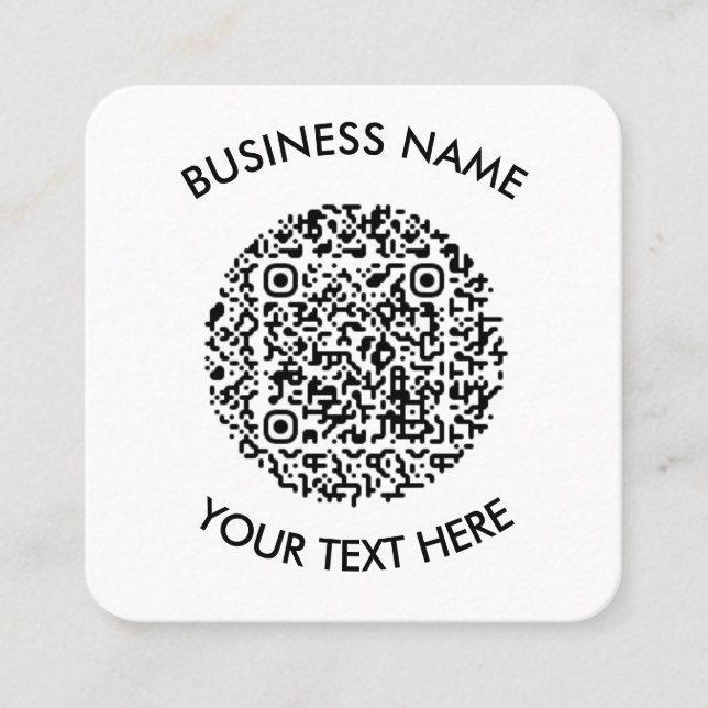 Add your own round QR Code Scan Minimal Simple Square Business Card (Front)