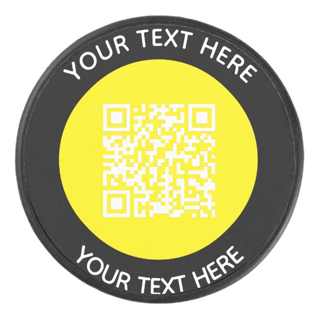 Add your own round QR Code text Scan Minimal  Hockey Puck (Front)