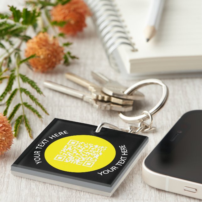 Add your own round QR Code text Scan Minimal  Key Ring (Front Right)