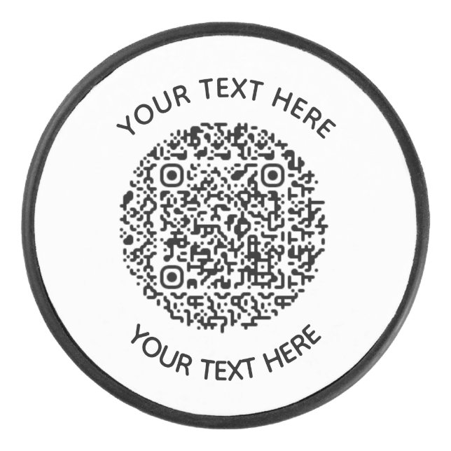 Add your own round QR Code text Scan Minimal  lost Hockey Puck (Front)