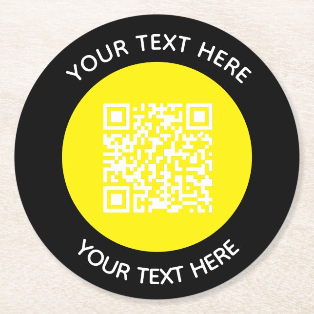 Add your own round QR Code text Scan Minimal  Paper Coaster (Front)