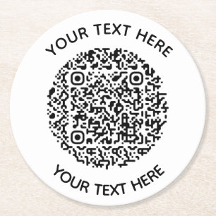 Add your own round QR Code text Scan Minimal  Round Paper Coaster