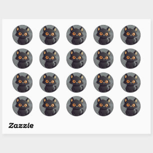 Add Your Own Text Cute Black Cat Round Sticker