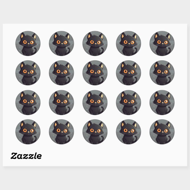 Add Your Own Text Cute Black Cat Round Sticker (Sheet)