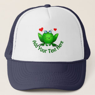  Add Your Own Text Cute Green Frog w Hearts Trucker Hat