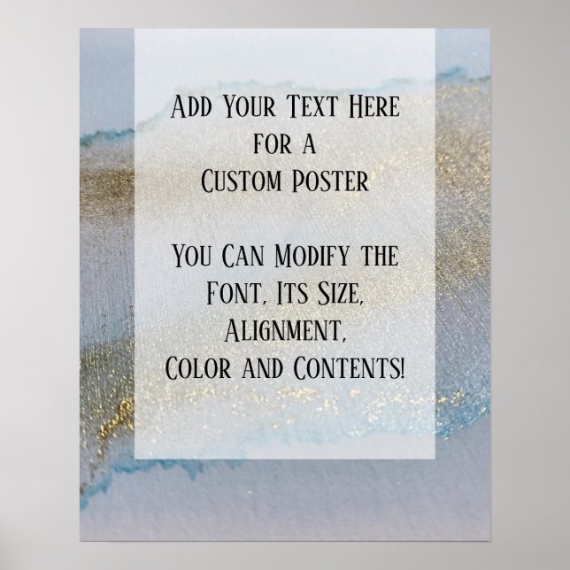 Add Your Own Text Gold Glittery Subtle Alcohol Ink Poster (Front)