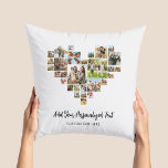 Add Your Own Text Heart Shaped Photo Collage Cushion<br><div class="desc">Create your own heart shaped photo collage throw pillow featuring your favourite pictures in a love heart shape photo grid. Add your personalised text in modern minimalist typography for any occasion.</div>