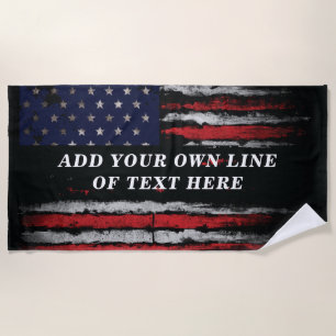 Add your own text on grunge American flag Beach Towel