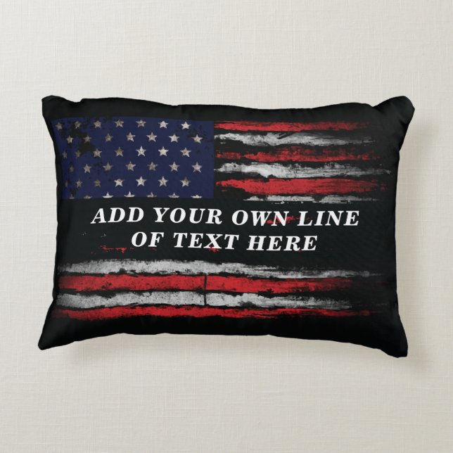 Add your own text on grunge American flag Decorative Cushion (Back)