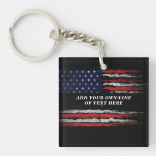 Add your own text on grunge American flag Key Ring