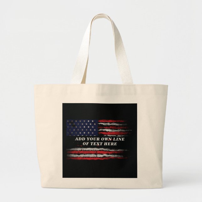 Add your own text on grunge American flag Large Tote Bag (Front)
