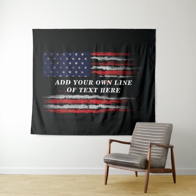 Add your own text on grunge American flag Tapestry (In Situ (Horizontal))