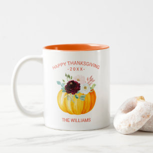 Add Your Own Text Personalised Floral Pumpkin Two-Tone Coffee Mug