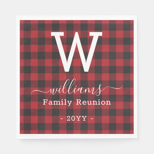 Add Your Own Text Red Buffalo Plaid Monogrammed Napkin (Front)