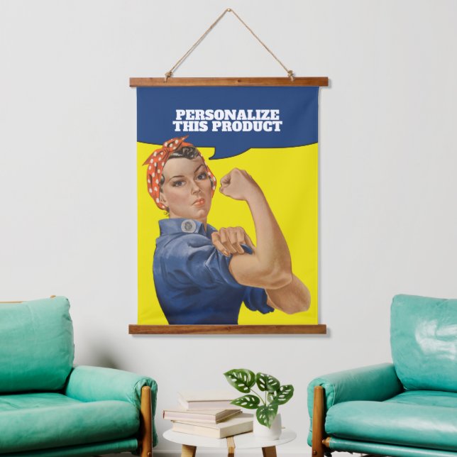 Add Your own Text Rosie the Riveter Personalised Hanging Tapestry (Living Room)