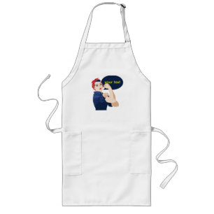 Add your own text to rosie riveter long apron