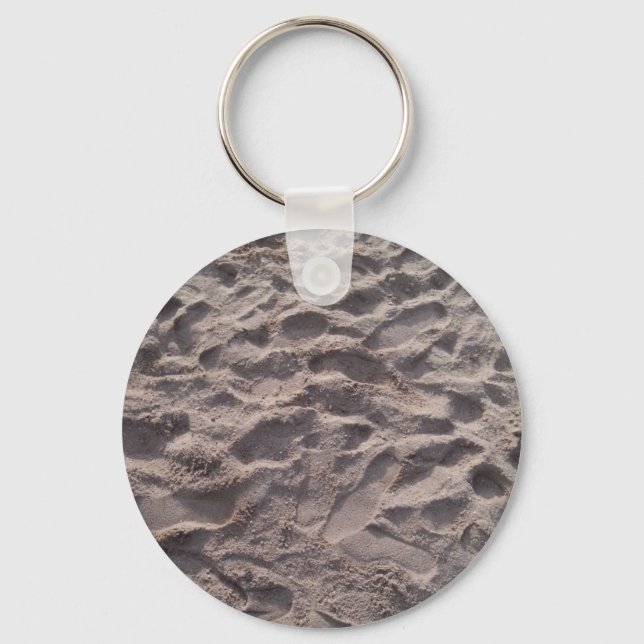 Add your own text, writing in sand, sunny beach key ring (Front)