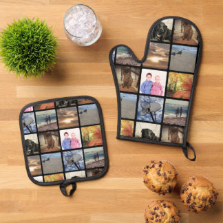 Add Your Personalised Photo Collage Print All Over Oven Mitt & Pot Holder Set