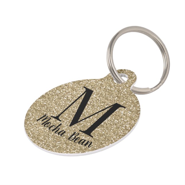 Add Your Pet Name Gold Glitter Tag (Side)