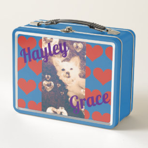 Add Your Pet Photo and Child's Name Metal Lunch Box