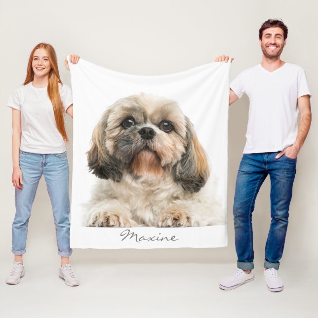 Add Your Pet Portrait Shih Tzu Dog Personalised Fleece Blanket (In Situ)