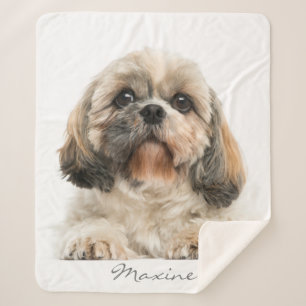 Add Your Pet Portrait Shih Tzu Dog Personalised Sherpa Blanket