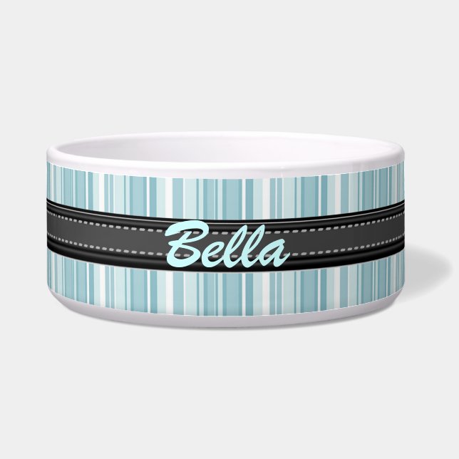 Add Your Pet's Name Blue Stripes Large Bowl (Front)