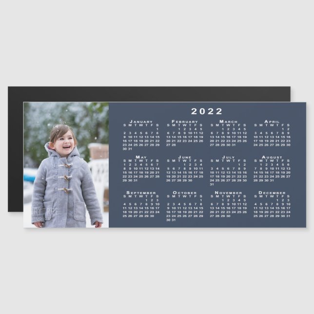 Add Your Photo 2022 Calendar on Navy Blue Magnet (Front/Back)