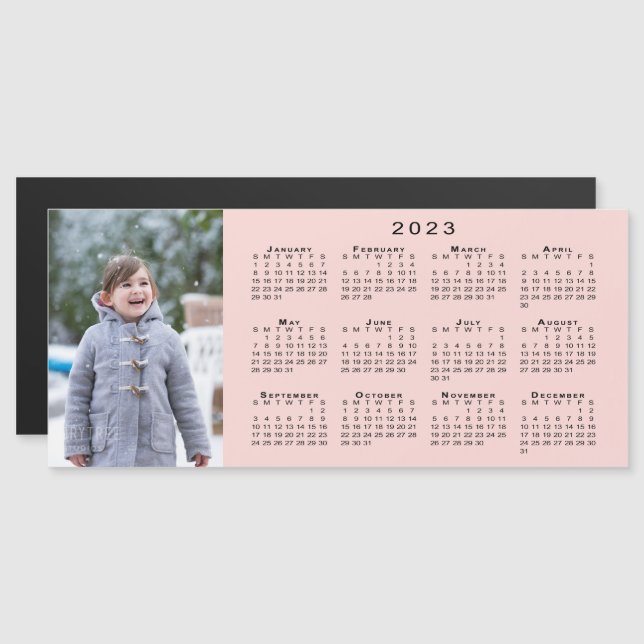 Add Your Photo 2023 Calendar on Coral Pink Magnet (Front/Back)