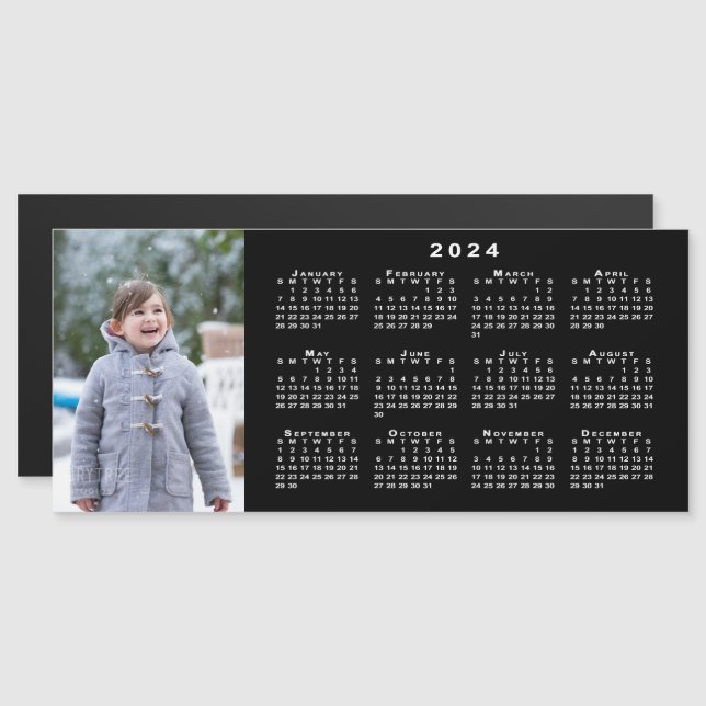 Add Your Photo 2024 Calendar on Black Magnet (Front/Back)