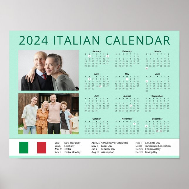 Add Your Photo 2024 Italian Calendar with Holidays Poster (Front)