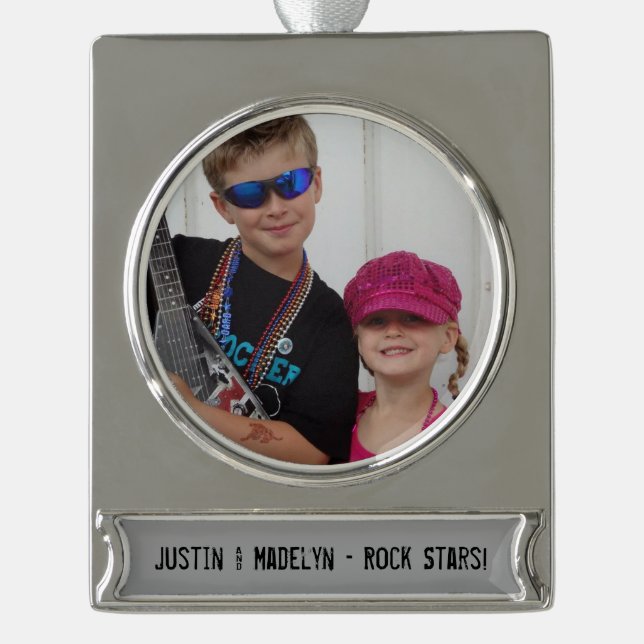 Add Your Photo Add Your Text Banner Ornament (Front)