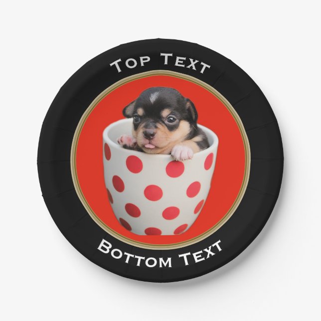 Add Your Photo and Text Custom Round Frame Paper Plate (Front)