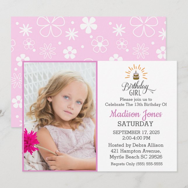 Add Your Photo Birthday Girl Birthday Party Invitation (Front/Back)