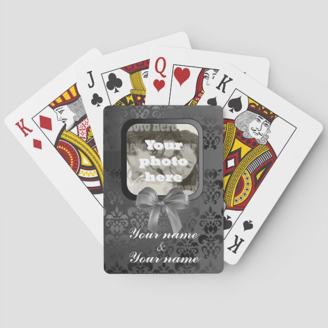 Add your photo black damask playing cards (Back)