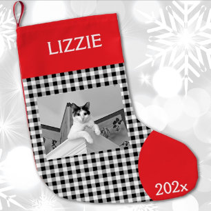 Add Your Photo Buffalo Check Name Pet Small Christmas Stocking