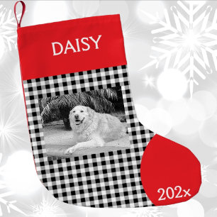 Add Your Photo Buffalo Check Name Pet Small Christmas Stocking
