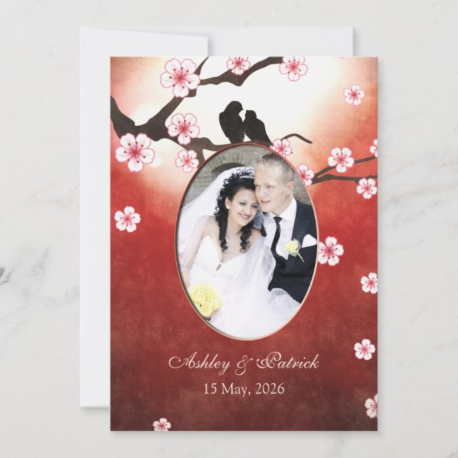 Add Your Photo Cherry Blossom Sakura Love Birds We Invitation (Front)