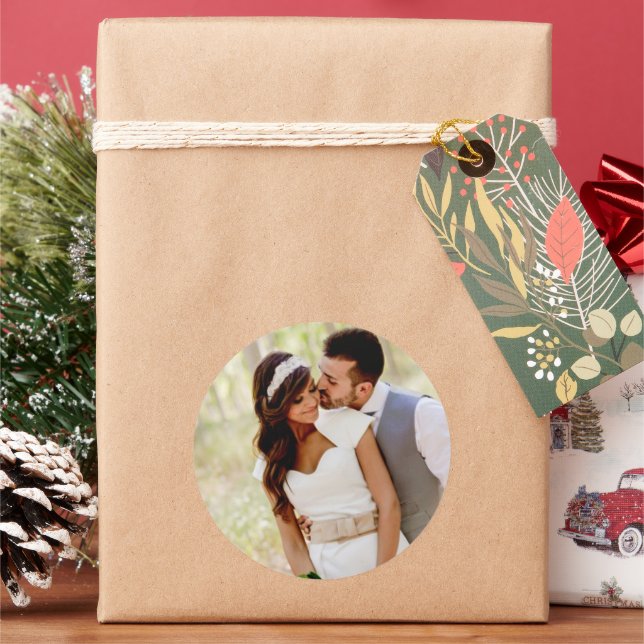 Add Your Photo Classic Round Sticker (Holiday)