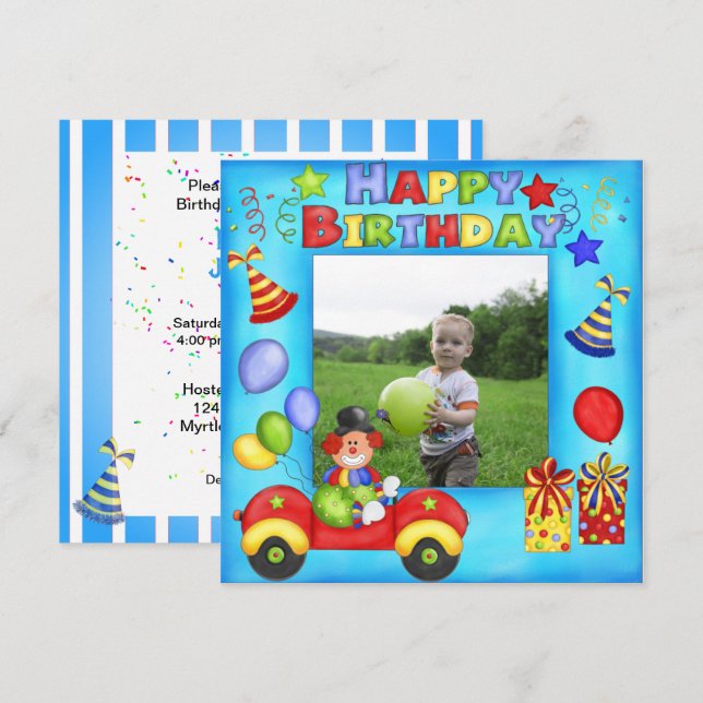 Add Your Photo Clown Birthday Card (Front/Back)