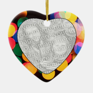 Add Your Photo Coloured Christmas Lights Heart Ceramic Tree Decoration