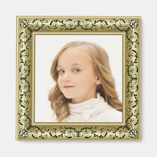 Add YOUR PHOTO Custom Gold & Black Frame Magnet (Front)