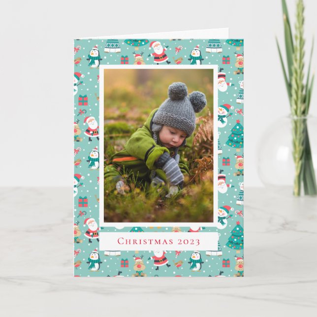 Add Your Photo | Cute Christmas Pattern Card (Front)