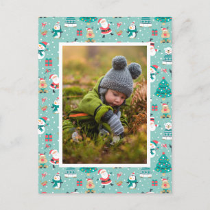 Add Your Photo Cute Christmas Pattern Postcard