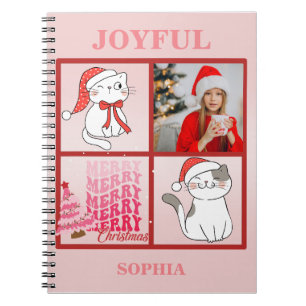 Add Your Photo – Cute Santa Cat Pink Christmas Notebook