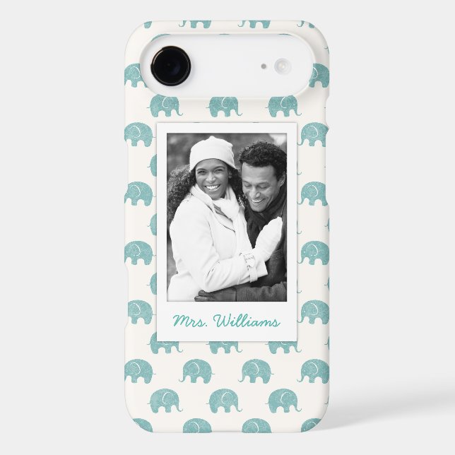 Add Your Photo | Cute Teal  Elephant Pattern Case-Mate iPhone Case (Back)