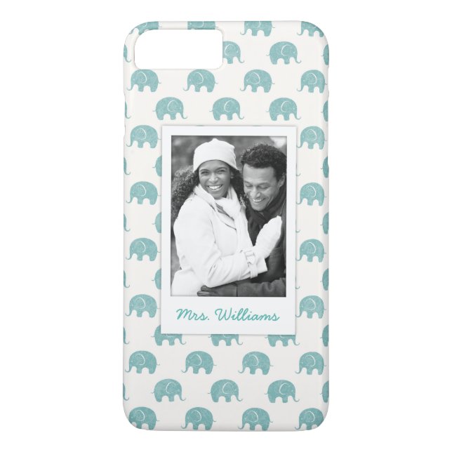 Add Your Photo | Cute Teal  Elephant Pattern Case-Mate iPhone Case (Back)